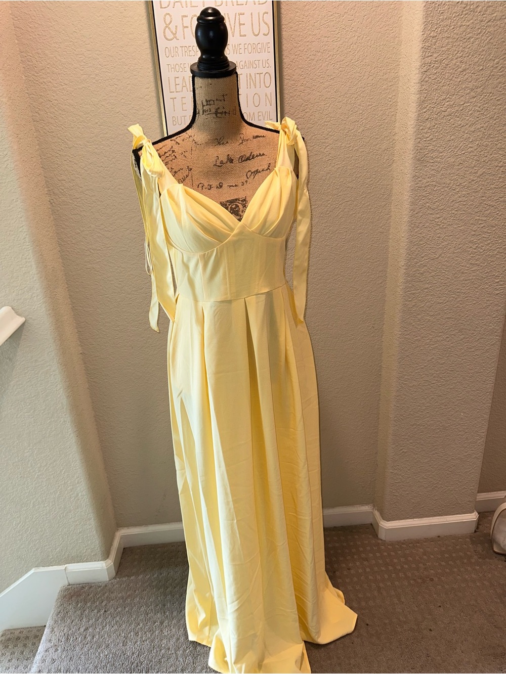 Fashion Nova Pale Yellow Tie-Strap Maxi Dress